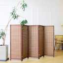 Furnnylane 5 Panel Short Room Divider Screen,Brown Freestanding Partition,Small Bamboo Panel Divider for Room Seperation,3.95 FT Tall
