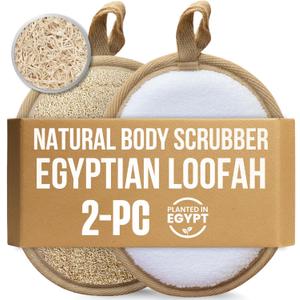 CraftsOfEgypt Egyptian Natural Loofah Body Scrubber Pads, Double Sided Luffa Sponge for Women and Men, Deep Scrubbing Shower Face Back and Body, Loofa Luffah Exfoliation Pads 6.9x4.7 Inches, 2 Pack