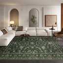 Wonnitar Green 8x10 Rugs for Living Room Floral Rug, Low Pile Vintage Boho Large Rug, Non Slip Stain Resistant Christmas Rugs for Bedroom Dining Room Home Office Department,(Green,8x10)