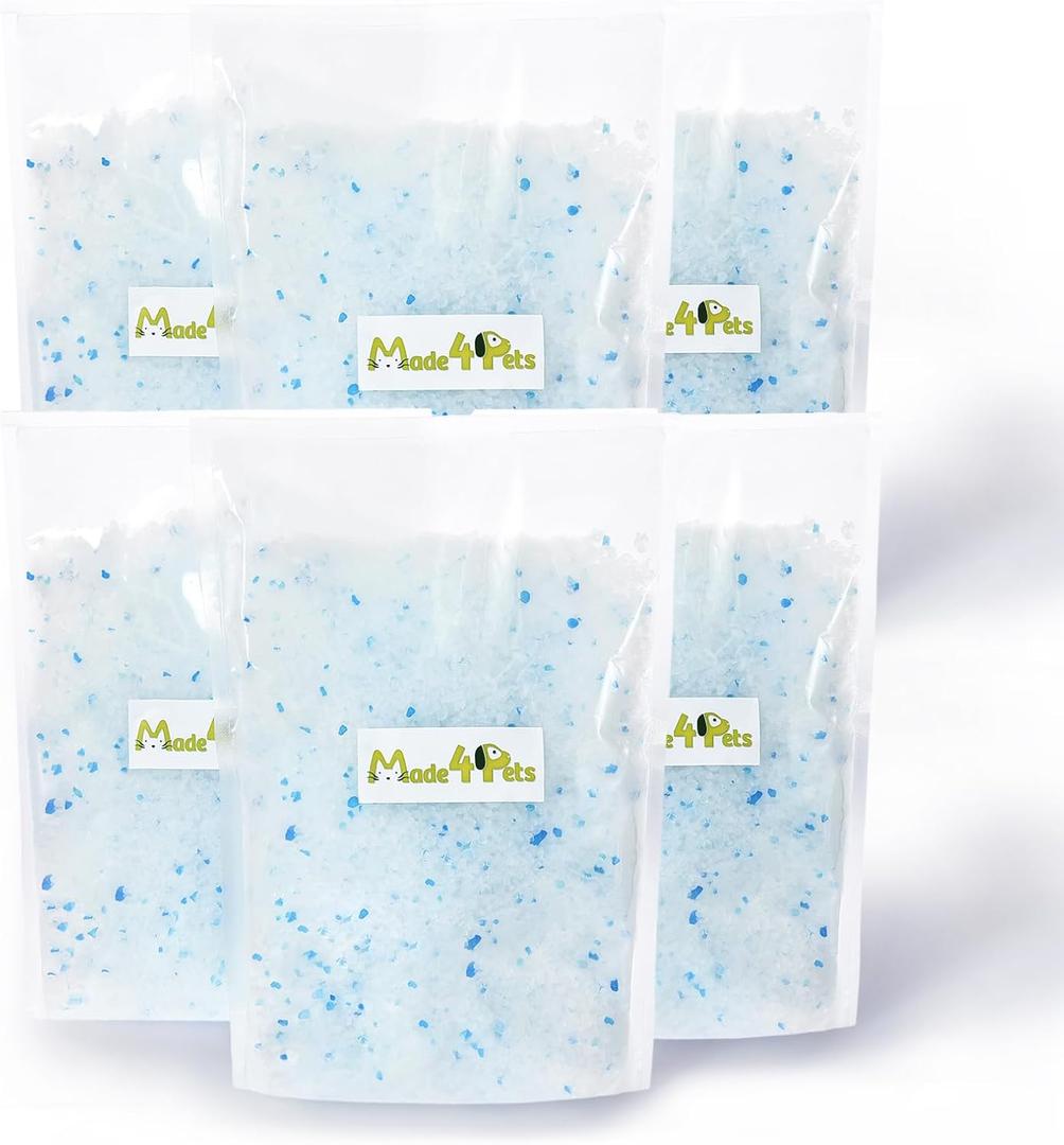 Made4Pets Cat Litter Crystals Kitty Litter Odor Control Crystal Litter Non-Clumping No Scooping Low Dust, Low Tracking, Lightweight, Dehydrates Waste, 19.8 lbs (6 x 3.3 lb Packs)