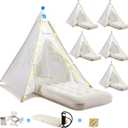 6 Pack Teepee Tent for Kids with Inflatable Airbed, Light, Toddler Tent Children Room Tents, Slumber Party Sleepover Tents, Indoor Outdoor Kids Playtent Playhouse for Girls & Boys (White)