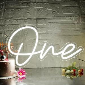 One Led Neon Sign for Wall Decor,One Neon Sign for First Birthday,1st Birthday Neon Light,One Led Light for Birthday Party,Wedding Decoration,Baby Shower Decor,Size 16.1 * 9.1 InchJTD066) (White)