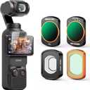 Magnetic ND Filters Set Compatible with DJI Osmo Pocket 3/Xtra Muse Vlogging Camera, 4 Pack (Wide-Angle Lens, CPL, Black Diffusion 1/4, VND 3-7 Stops Filter)