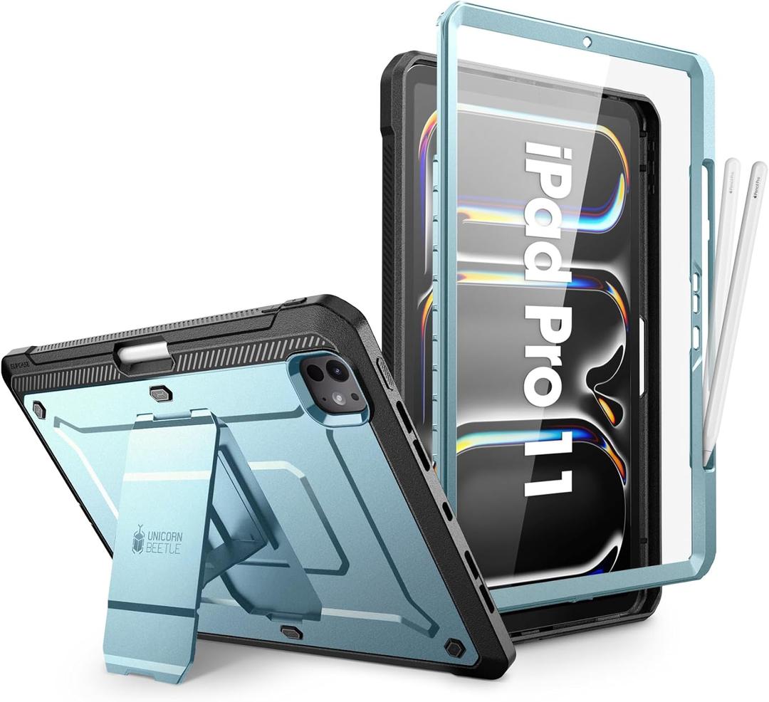 SUPCASE for iPad Pro 11 Inch Case M4 2024 5th Generation with Pencil Holder (Unicorn Beetle Pro), [Built-in Screen Protector & Stand] Full-Body Rugged Cover for iPad Pro 11 Inch M4 2024 5th Gen,Arctic (iPad Pro 11", Arctic)