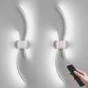 Battery Operated Wall Sconces Set of Two with Remote Control, Stepless Colors 3000K-6000K & Dimming, LED Nickel Wireless Wall Light for Living Room, Hallway, Bedroom, 39.3 Inch (Pack of 2)