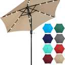 Yaheetech 7.5FT Solar Patio Umbrella-18 LED Lighted Market Table Outdoor Umbrella w/UV Protection Push Button Tilt & Crank Lift System for Garden/Lawn/Deck/Backyard/Pool,Tan