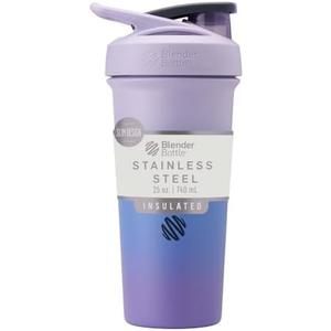 BlenderBottle Sport Sleek Insulated Stainless Steel Shaker Bottle with Wire Whisk, 25-Ounce, Lavender Ombre – Protein Shakes & Hydration for Athletes & Fitness Enthusiasts, Easy Mixing, Slim Easy to Hold, Keeps Drinks Cold, Lockable Lid