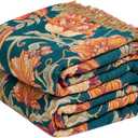 Boho Throw Blanket - 100% Cotton Ultra Soft Muslin Blanket, 60"x80" Lightweight Floral Bird Farmhouse Bedding Summer Blanket for Bed, All Season Blue Bohemian Bedroom Home Decor Quilt