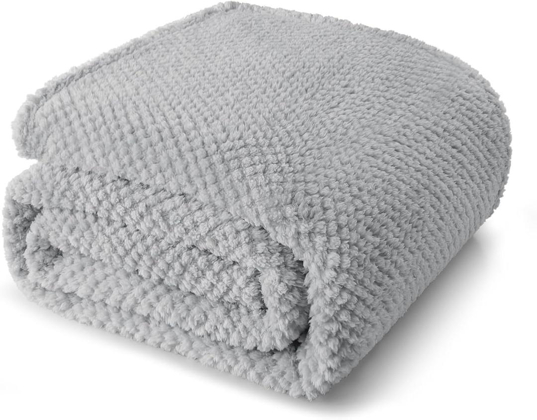 Whale Flotilla Twin Size Fuzzy Fleece Blanket for Bed, 60x80 Inch Fluffy Warm Soft Jacquard Blankets for All Season, Lightweight and Cozy, Light Grey