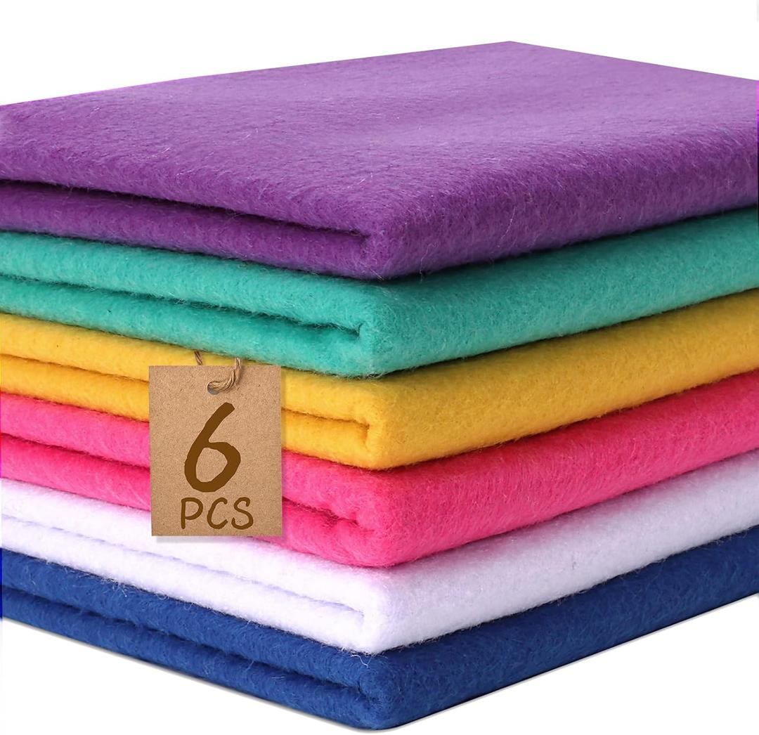 XSEINO 6 Rolls 12"x35" Large Felt Sheets(5.8Yds Total), 1.4mm Thick Nonwoven Fabric for Sewing, 6 Memphis Series Colors, Bulk DIY Craft Supplies for Bags, Garland, Decor