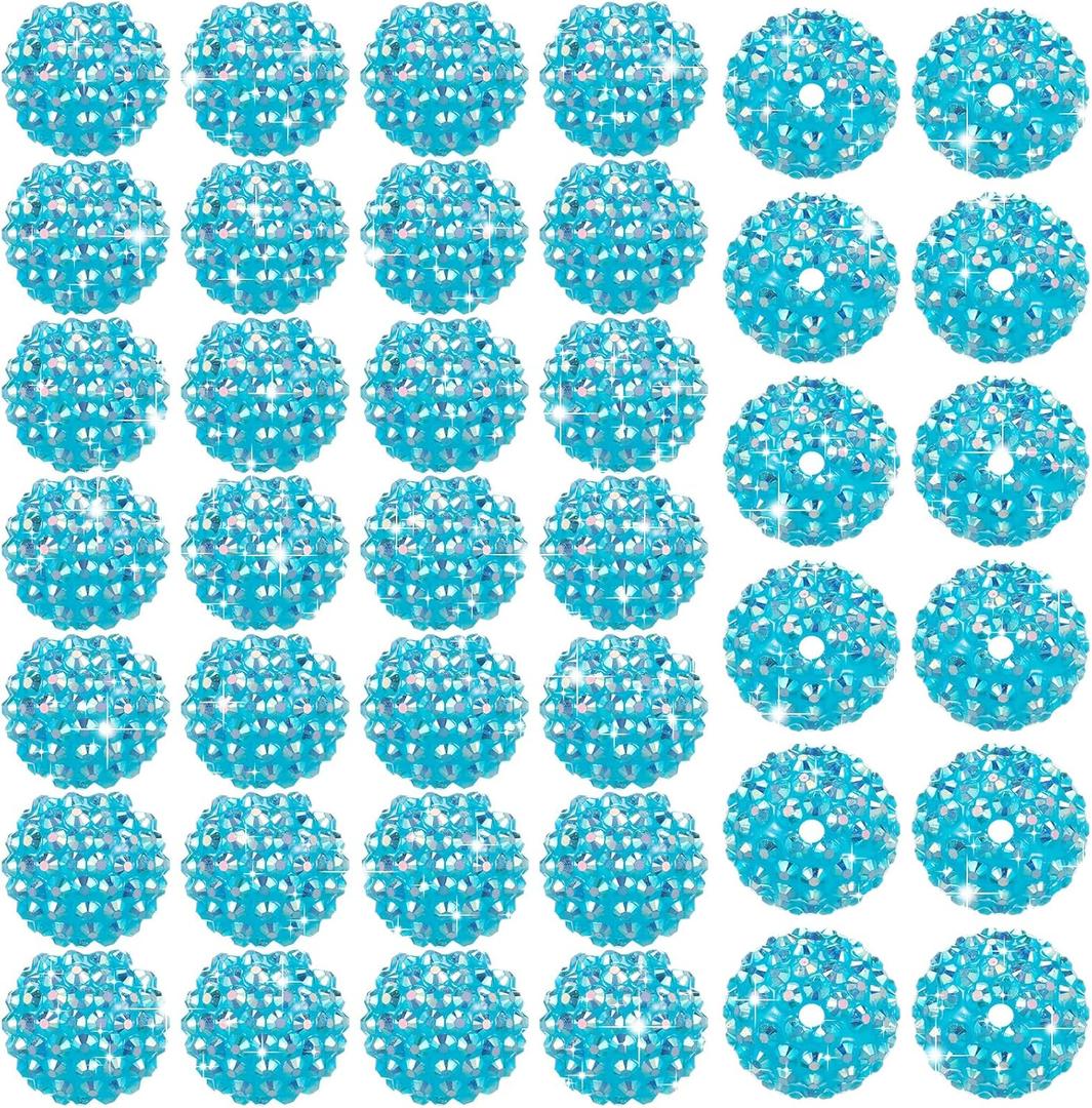 40 Pcs 20 mm Rhinestone Beads Bulk Crystal Round Disco Ball Chunky Bubblegum Beads for Pens Bracelets Charms Craft European Style Jewelry Making Supplies Christmas(Blue)