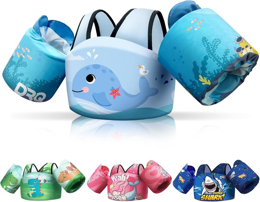 DRQ Toddler Swim Vest, Toddler Floaties for 22-66lbs Kids, Puddle Jumper Kids Life Jacket with Shoulder Harness Arm Wings for Girls Boys 2 3 4 5 6 Years Old (Whale-style)