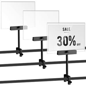 FoldTier 3 Set Aluminum Alloy Sign Holder Clamp with 5.5 x 7 Inch Acrylic Frame Sign Holder Clip on Sign Holder Rotatable Holding Clamp Sign Holder for Clothing Stores Price Tag Office (Black)