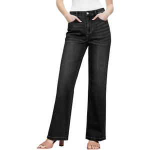 Sidefeel Women's Wide Leg Jeans High Waisted Tummy Control Stretchy Straight Leg Elastic Waist Trendy Denim Pants, Size 16