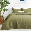 Love's Сabin Oversized King Size Quilt Bedding Set Green Bedspreads - Oversized King Lightweight Bedspread Comforter - Coin Pattern Coverlet for All Season - 3 Pieces (1 Quilt, 2 Pillow Shams)