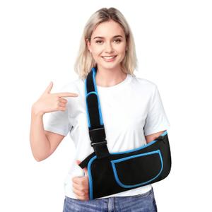 Arm Sling Shoulder Immobilizer for Men and Women, Adjustable Rotator Cuff Support Brace, Fit Left or Right, Comfortable Medical Slings for Elbow and Wrist Injury, Forearm Fracture, Surgery Recovery (Black/Blue)