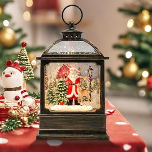 Christmas Snow Globe Lantern with Santa 8 Music Songs & 6H Timer Water Snow Globe Lantern USB & Battery Operated for Christmas Festival Decorations Gifts (Santa)