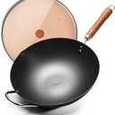 WANGYUANJI Iron Wok,12.59 inch Woks for Stir-fry, Chinese Stir Fry Pan Uncoated, Traditional Flat Bottom Iron Pot for Induction, Electric, Gas, Suitable for All Stoves(Pure Iron Wok)