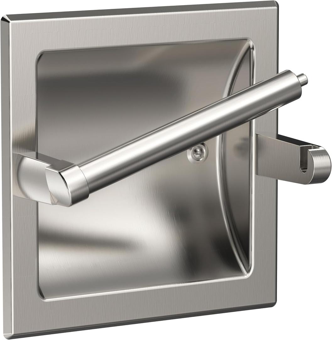 Brushed Nickel Recessed Toilet Paper Holder, Contemporary Hotel Style Pivoting in Wall Toilet Paper Holder - Recessed Toilet Tissue Holder, Regular Roll