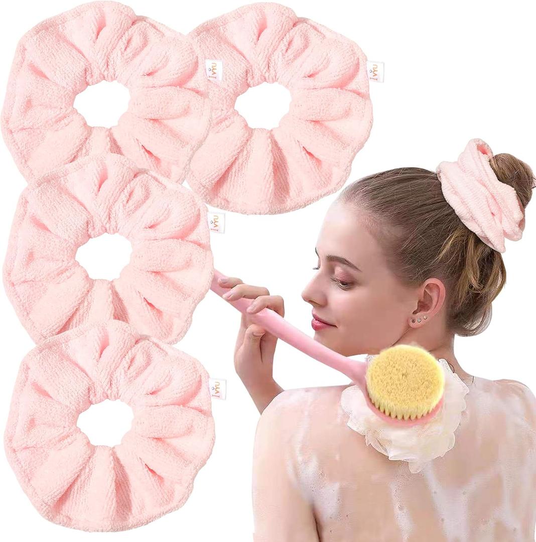 Ivyu Microfiber Hair Drying Scrunchies Towel Fiber - Buns Large Scrunchie for Curl Hair for Bed Shower Warp Wet Anti Frizz Hair Products Absorbent Fast Terry Cloth Scrunchy Gifts For Women Girls Pink