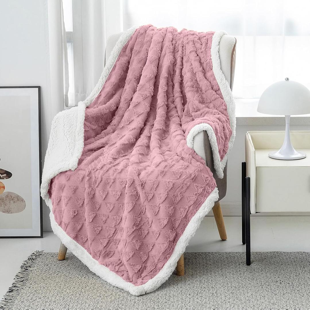 LOMAO Throw Blanket for Couch - Fleece Blankets & Throws Faux Fur Blanket Soft Fuzzy Sherpa Blanket Cozy Blanket Gift Throw Blankets for Bed,Sofa (Pink), 60''x80'' (60"x80", 1-pink)