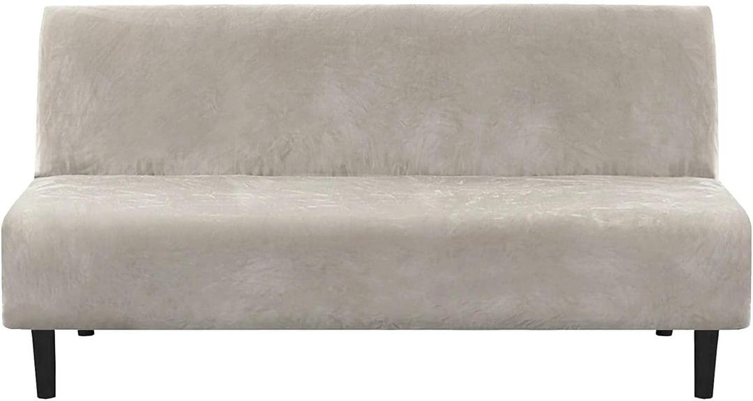 H.VERSAILTEX Real Velvet Futon Cover Armless Sofa Covers Sofa Bed Covers Stretch Futon Couch Cover Sofa Slipcover Furniture Protector Thick Soft Cozy Velvet Fabric Form Fitted Stay in Place, Oatmeal