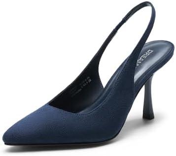 DREAM PAIRS Women's Heels Slingback Stiletto Pumps Shoes Pointed Closed Toe Kitten Heels Dress Bridal Elegant Wedding Sexy Party, Navy-suede, Size 8