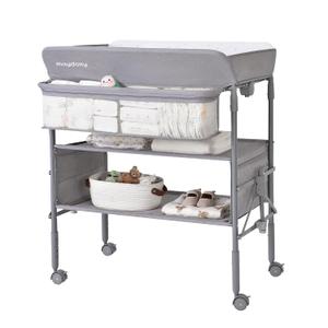 Maydolly Baby Changing Table, Portable Foldable Changing Table, Waterproof Diaper Changing Station, Adjustable Height Changing Station, Mobile Nursery for Newborn and Infant (grey without drawer)
