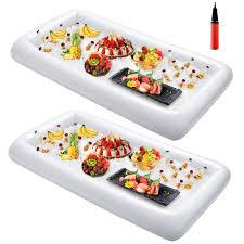 Leitee 2 Pcs Inflatable Serving Bar with Drain Plug 52 x 24 x 5'' Inflatable Ice Serving Buffet Bar with Inflator for Party Food Cooler Buffet Drink (Black)