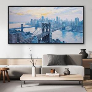 Modern Wall Art - New York Pictures Wall Decor for Living Room, Contemporary Artwork for Walls, Large Framed Art, Brooklyn Bridge Wall Art for Office 2958IN