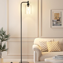 Ziisee Industrial Floor Lamp with Glass Shade - Black, LED Bulbs, Foot Pedal Switch, Easy Assembly