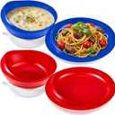 Hushee 2 Sets Adaptive Spill Proof Scoop Bowl and Plate Set with Suction Base Non Skid Self Feed Suction Dinnerware for Elderly Disabled Handicapped from Parkinsons Tremor (Red and Blue)