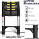 BOCOM 12.5 FT Aluminum Telescoping Ladder, Lightweight Multi-Purpose Collapsible Extension with 2 Triangle Stabilizers, Heavy Duty 330 lbs Max Capacity, Ideal for Home, RV, and Outdoor Work Black