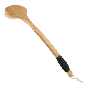 OWIIZI Back Scrub Brush for Shower,Stiff Boar Bristles Bamboo Curved Long Handle Antiskid Body Bath Brush for Back Use Wet or Dry,Deep Cleanse Large Surface Back Scrubber