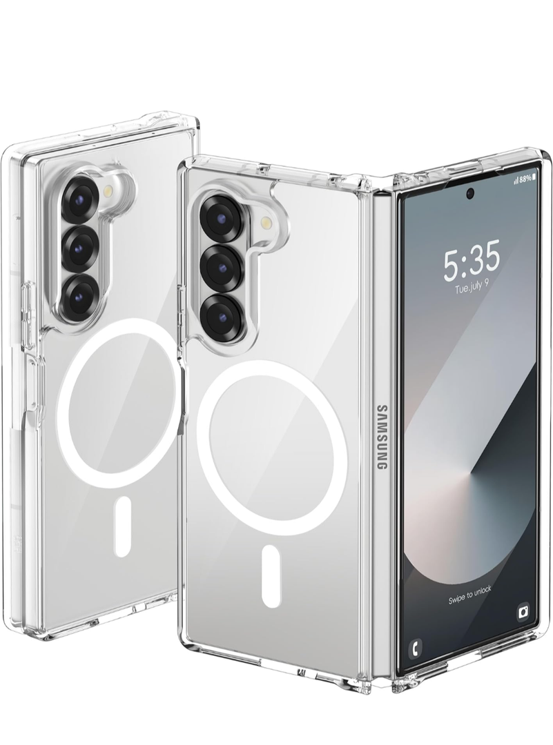 ORETECH Magnetic Case Compatible with Samsung Galaxy Z Fold 6 Case, Transparent Back Non-Slip Hard PC Shockproof Bumper Protective Phone Case Cover for Samsung Z Fold 6 - Clear