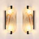 2 Pack 2 Light Oval Red Frosted Glass Bathroom Wall Sconce Modern Concise Style Wall Light Fixture,Black Finish for Bedroom Hallway Bedside