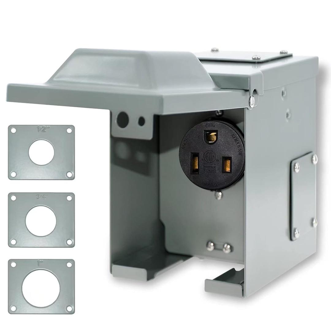 50 Amp 6-50R Outlet Box 250 Volt, Enclosed Lockable Weatherproof Outdoor Electrical NEMA 6-50R Receptacle Panel Heavy Duty Box Pre-Drilled, For Welder EV RV Electric Car Generator, ETL Listed 