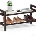 Haddockway Bamboo Shoe Rack for Closet, Free Standing Shoe Organizer with Smooth Round Rods & Convenient Handles, Stackable Shoe Storage Shelf for Entryway, Hallway(Brown, 2-Tier(Small))