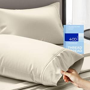 THREAD SPREAD 100% Cotton King Size Pillow Cases Set of 2-400 Thread Count Pillow Cases King Size Set of 2 (Ivory), Luxuriously Soft Hotel Quality Sateen Weave Pillowcases, Crisp & Cool