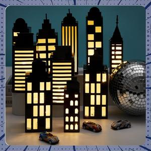 24Pcs Hero Party Favor Boxes Skyscraper City 3D Box with Lights Skyline Buildings Treat Boxes Super Themed Hero Party Centerpiece Decorations for Boys Girls Birthday Heroes Party Supplies (Warm)