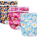 Pet Soft Washable Female Diapers (3 Pack) Female Dog Diapers, Comfort Reusable Doggy Diaper for Girl Dog in Period Heat (Cute Flower, M)