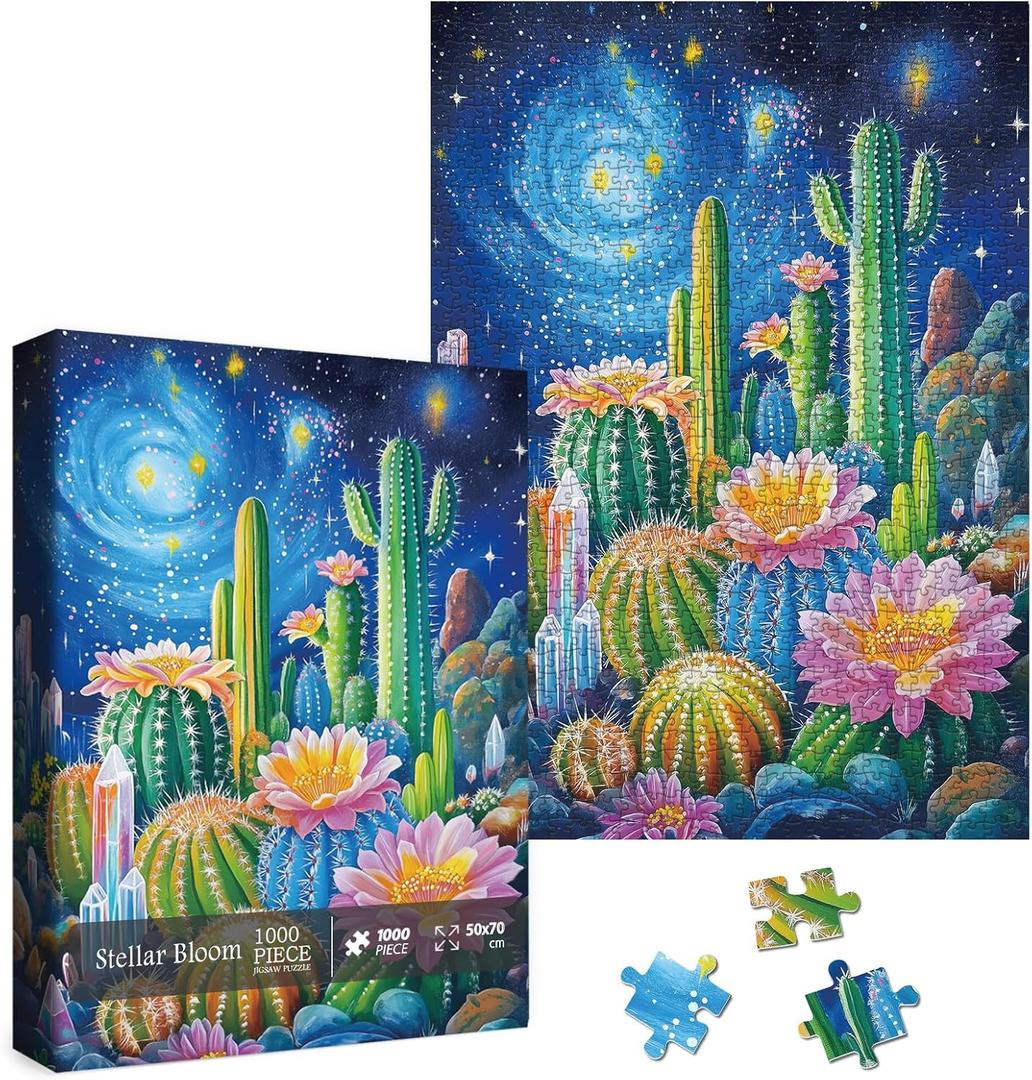 Galaxy Garden Landscape Jigsaw Puzzle 1000 Piece for Adult, Flower Plant Cactus Scenery Jigsaw Puzzles, Difficult Art Aesthetic Pretty Puzzle