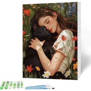 MAXBYE Cat Paint by Numbers Kits for Adults Beginners with Wooden Frame, Easy Canvas Paint by Numbers Cat and Beauty, DIY Oil Painting Art Kit for Home Wall Decoration 12X16 inch
