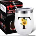 Zopeal Funny Personalized Coffee Mug Cup with Initials, Monogrammed Gift for Women Mom Teacher Birthday Christmas Wedding, 12 oz Stainless Steel Wine Tumbler with Brush Straw Gift Box(T)