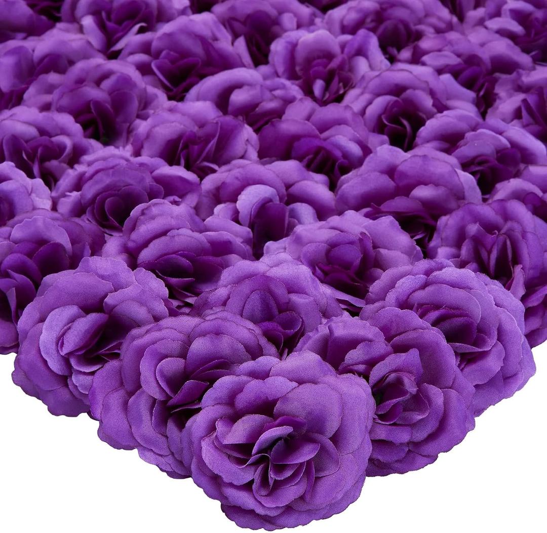Bright Creations 50 Pack Purple Roses Artificial Flowers Bulk, 3 Inch Stemless Fake Silk for Decorations, Wedding, Faux Bouquets