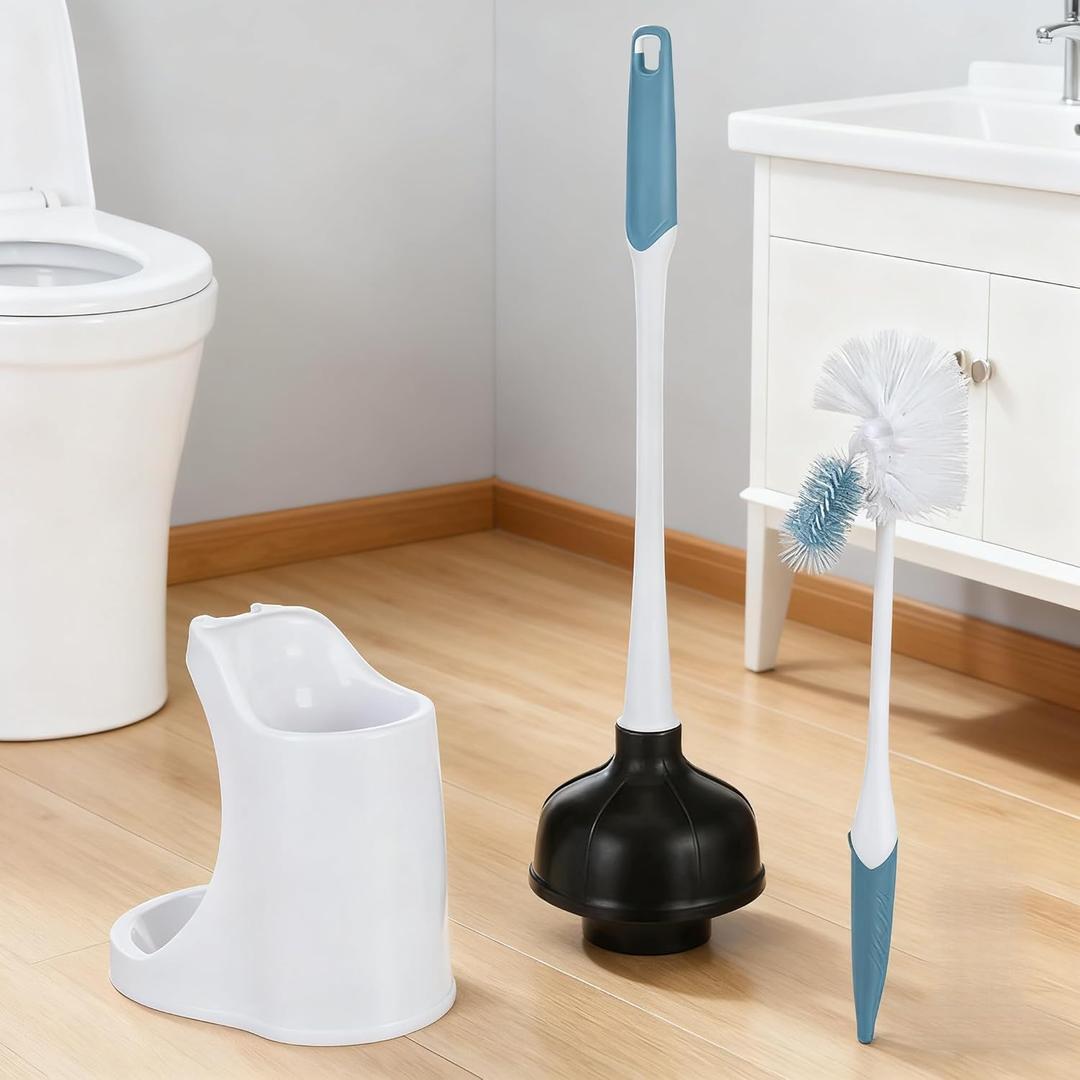 Toilet Plunger and Brush Combo Set - Powerful Suction Cup Plunger Easily unclogs blockages; Soft-bristled Brush Cleans Toilet Rims and crevices | Suitable for Home, Apartment, and RV bathrooms