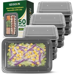 100 Pack 28oz Meal Prep Containers Reusable with Easy Open Lids, Sturdy Leakproof Food Safe, To Go Take Out Plastic Food Storage Containers with Lids, Microwave Freezer Dishwasher Safe, Black