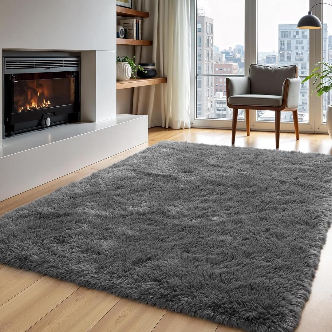 Zentavio Area Rugs for Living Room Grey Rugs for Bedroom 4x6 Carpet Fluffy Furry Soft Shag Aesthetic Plush High Pile Gray Throw Rug for Nursery Kids Room Dorm (4' x 6' (Rectangular))