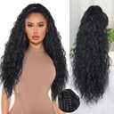 QGZ Claw Clip Ponytail Extension 26 inch Claw Clip in Ponytail Extensions for Women Long Wavy Curly Fluffy Pony Tails Hair Extensions Synthetic Hairpieces for Daily Party Use(Black)