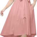 Pinup Fashion Plus Size Wedding Guest Dress Formal - Flutter Sleeve Cocktail Party High Low Dresses with Pockets (Blush Pink), 16W